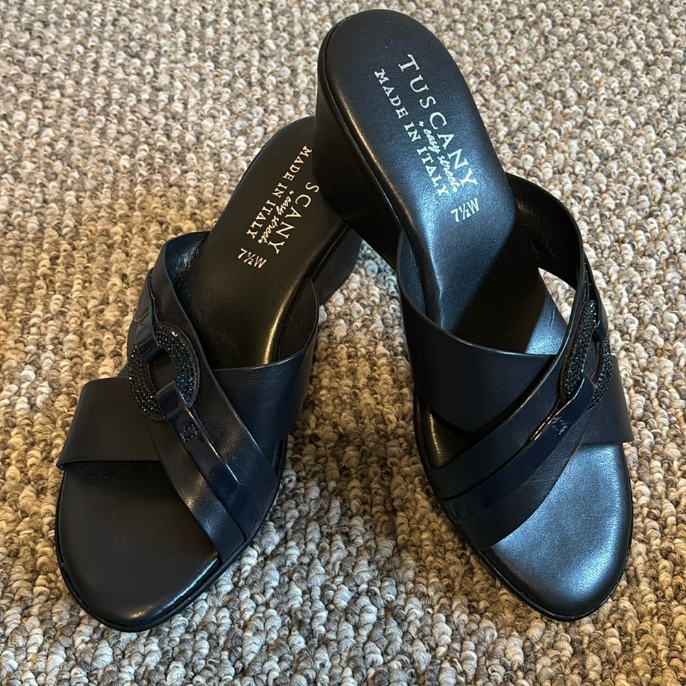 Italian Leather Wedge Mule Sandal